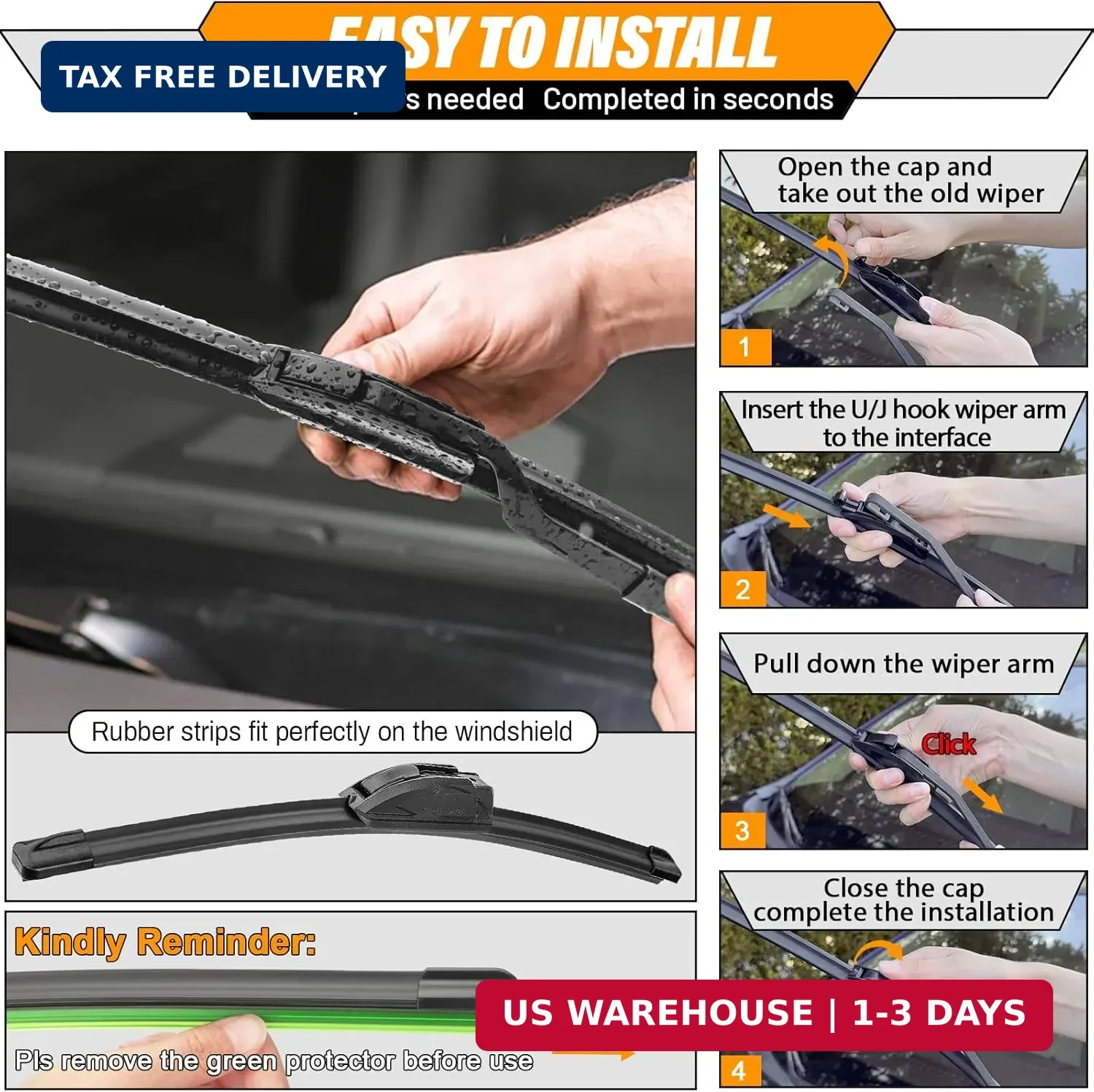 AUTOBOO 26″+17″ Windshield Wipers with 12″ Rear Wiper Blade Replacement for Niss