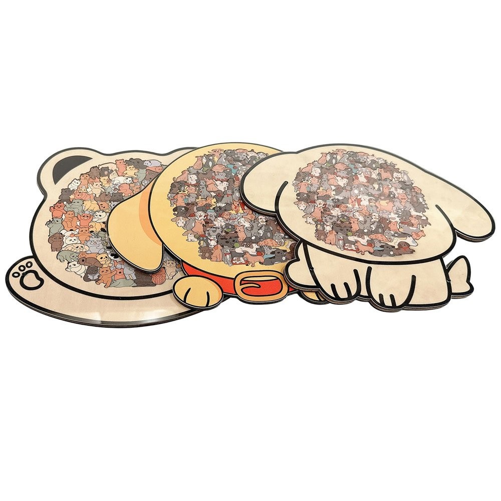 Fun Animal Design for Kids & Adults Colorful Dog-Shaped Wooden Jigsaw Puzzle JQ