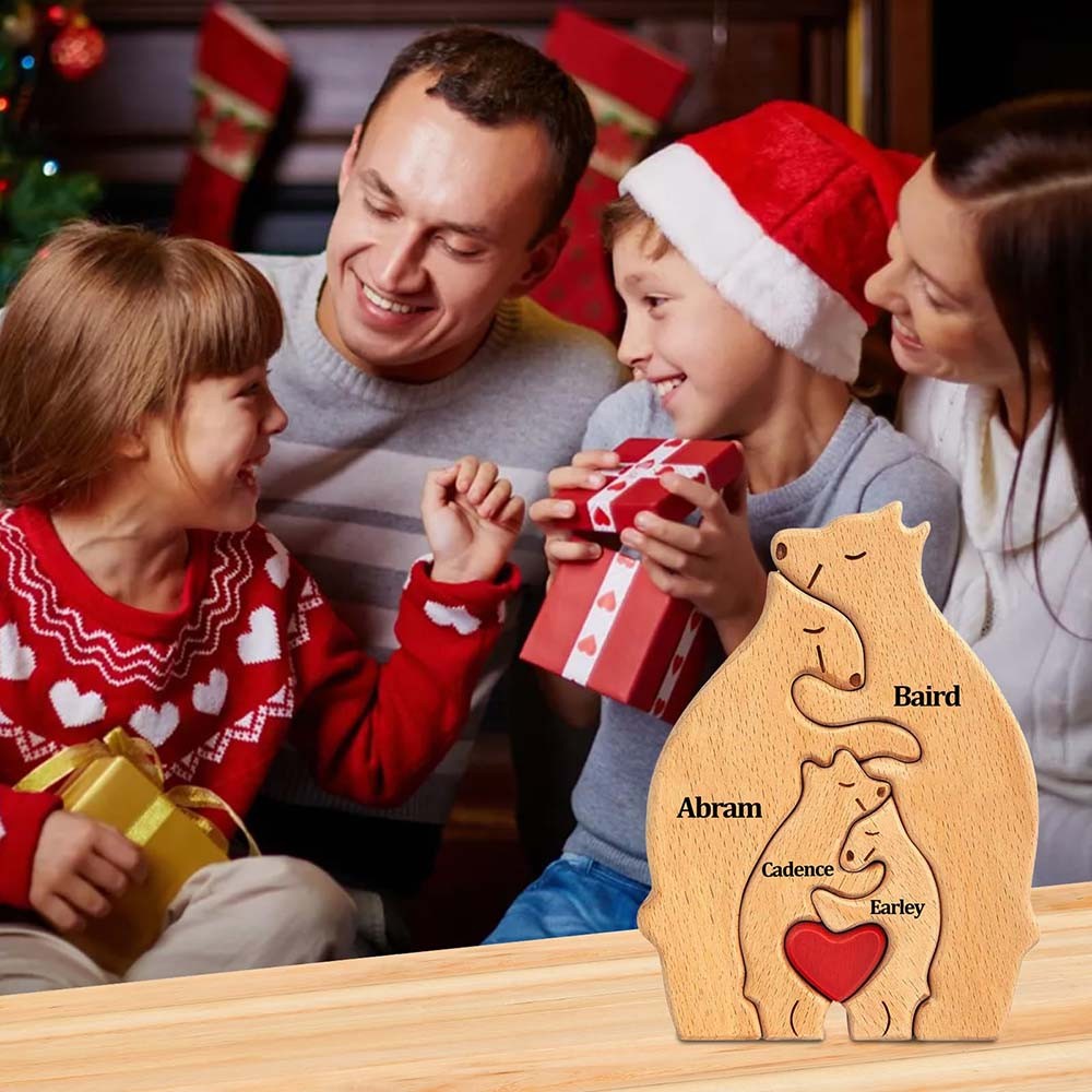 Charming Creative Sturdy Durable Smooth DIY Bear Family Wooden Puzzle Decoration