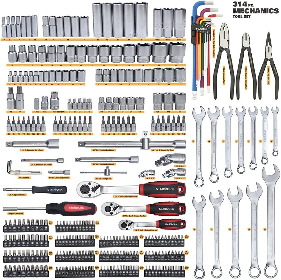 TRUE MECHANIC™ 314-Piece Mechanics Tool Set and Socket Set, Professional Metric