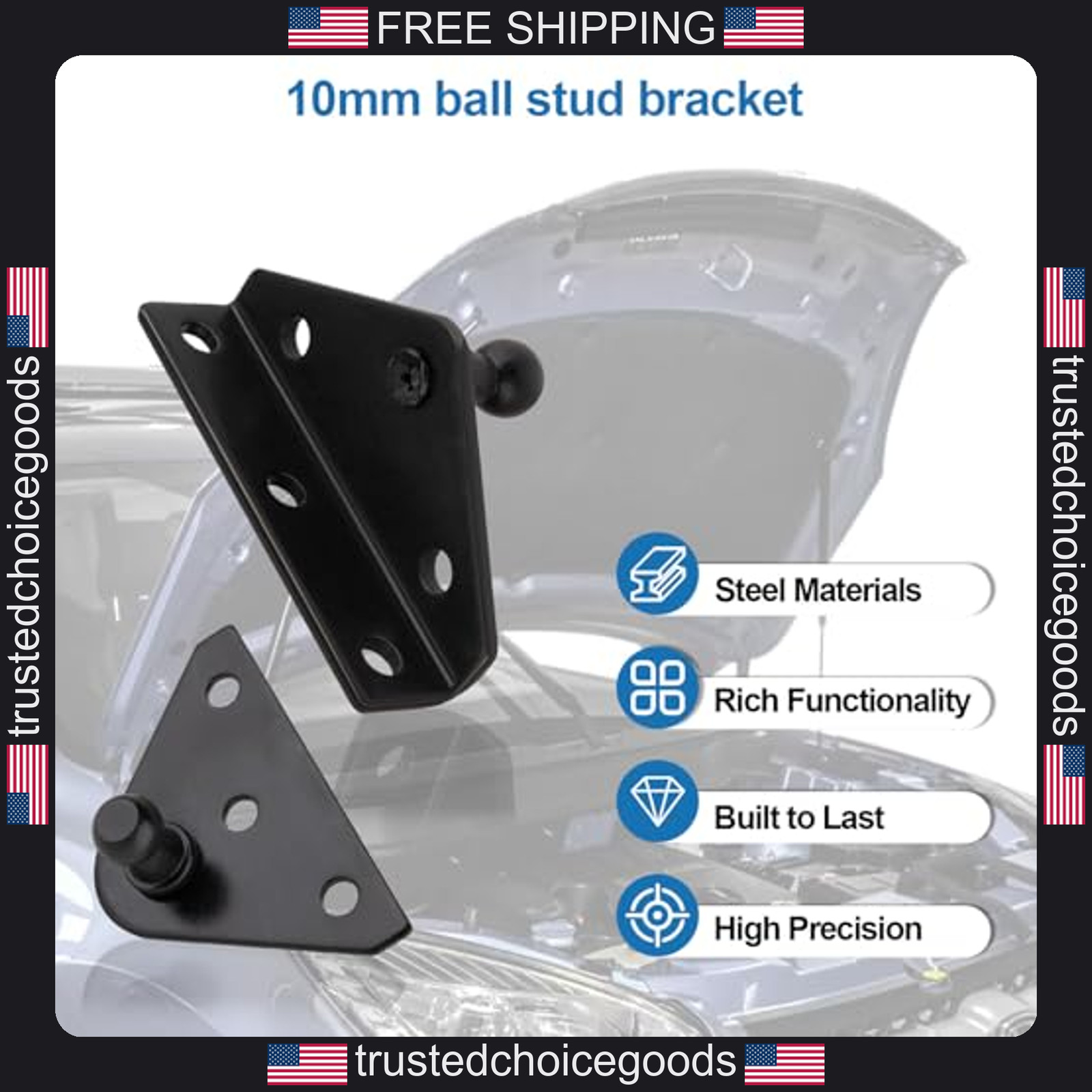 4pcs 10mm ball stud brackets for gas struts lift supports shocks spring prop