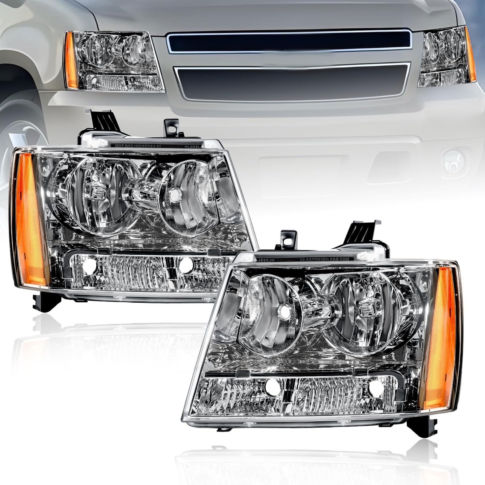 Headlights for 2007-2013 Chevy Tahoe Avalanche Suburban 1500 2500 Chrome Hous…