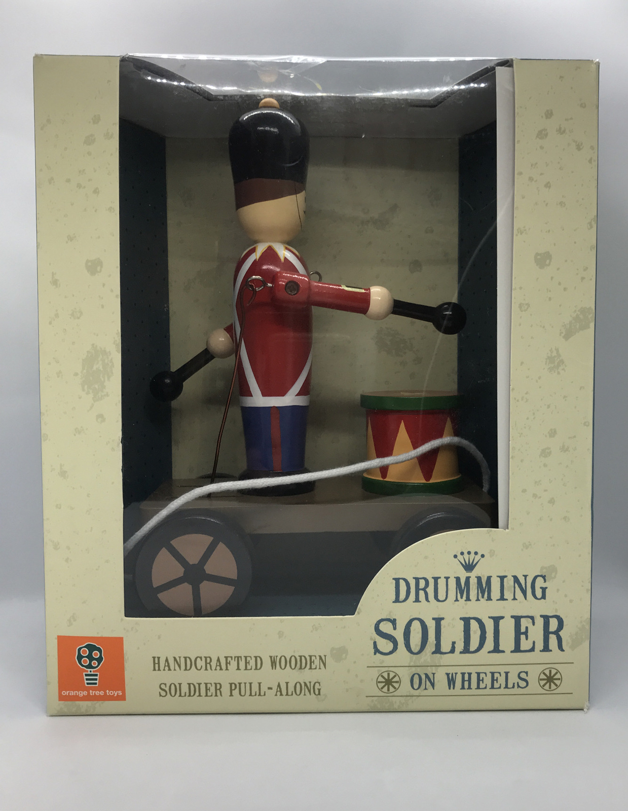 Drumming Soldier On Wheels Handcrafted Wooden Pull-Along Orange Tree Toys 3yrs +
