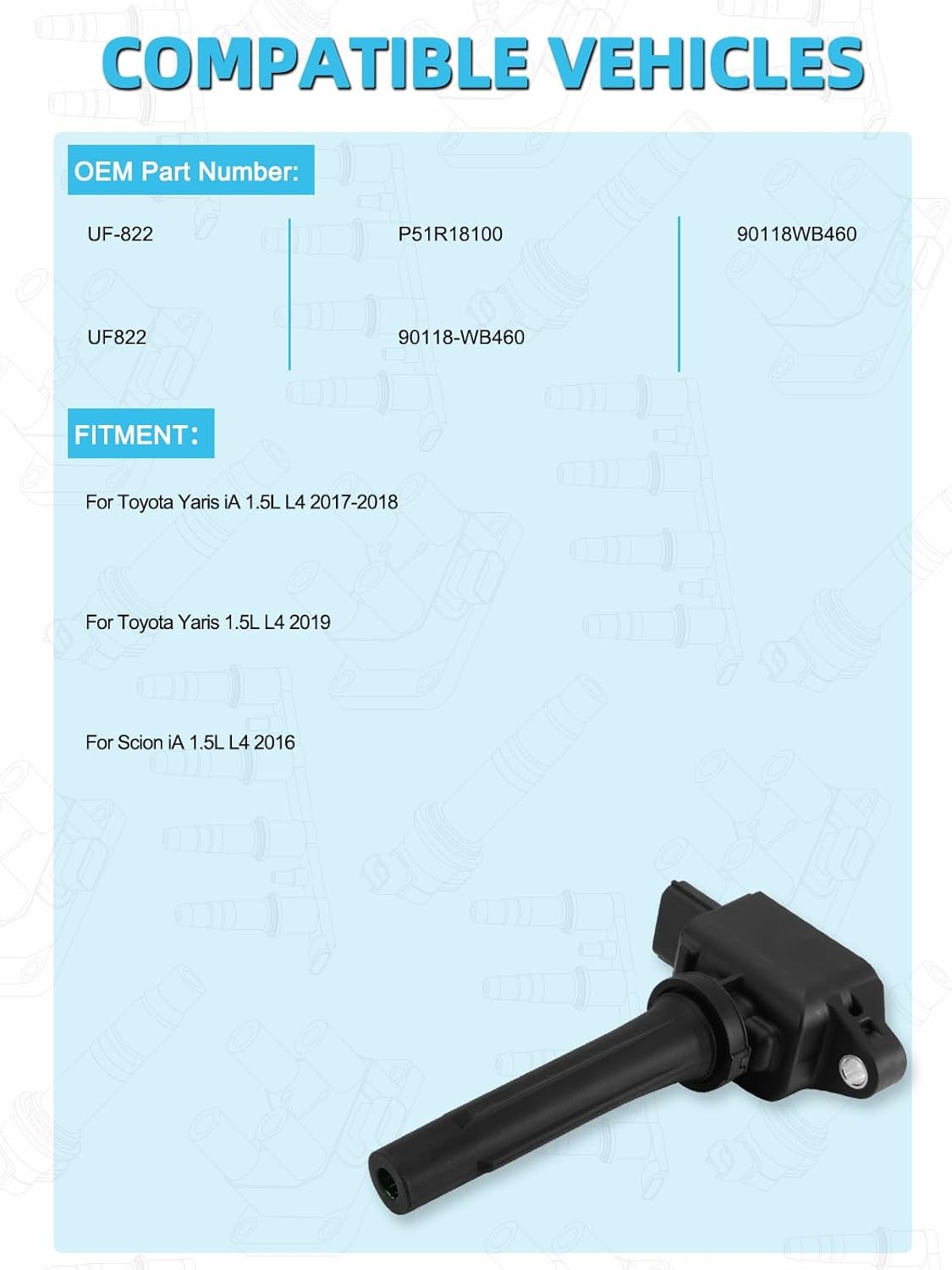 Set of 4 UF822 Ignition Coil Pack (1.5L Only) For Toyota Yaris 2019 Yaris iA