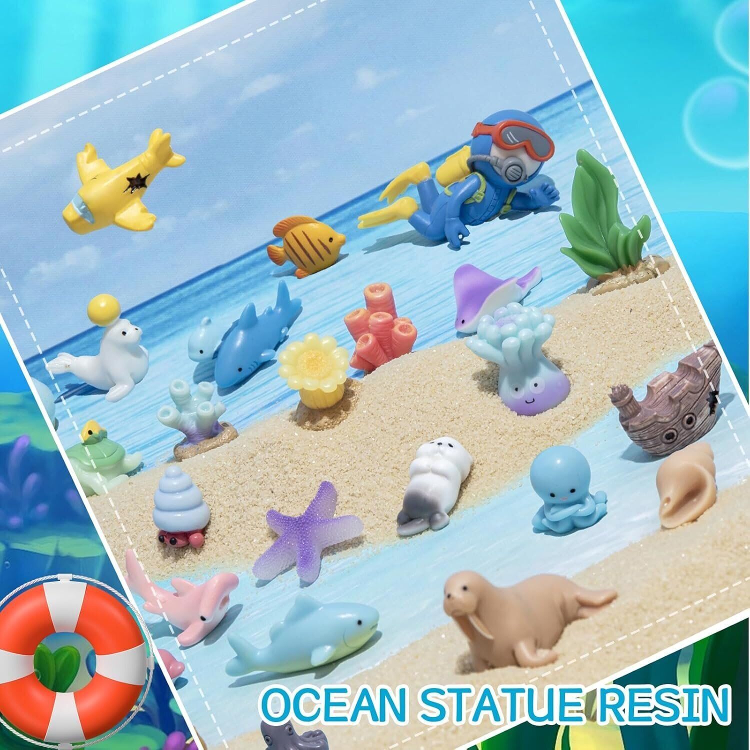 -25PCS Mini Diver Marine Animal Resin Set, Statue Decoration