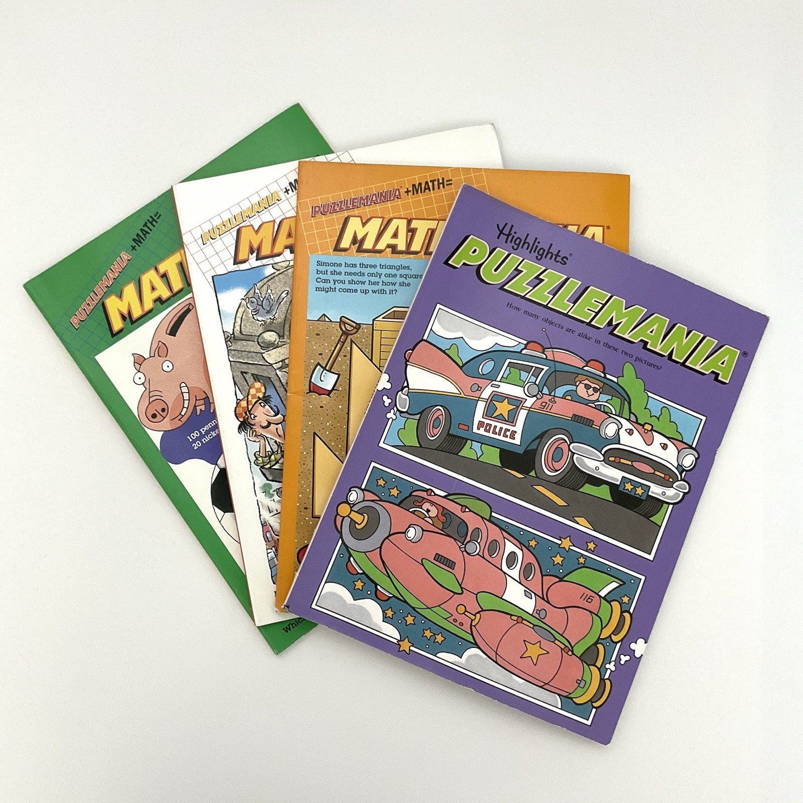 Vintage Highlights Puzzlemania (1) & Mathmania (3) LOT of 4 books 1990’s