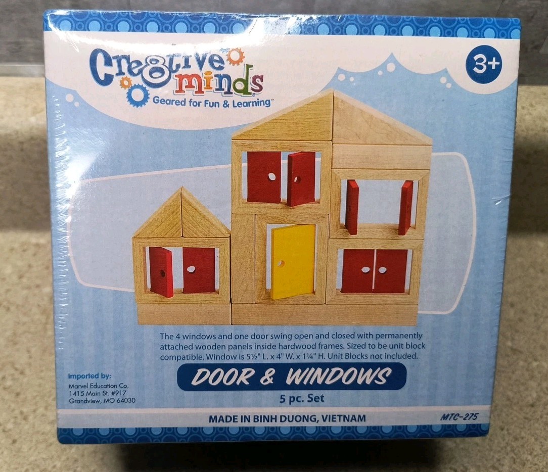NEW! Marvel Edu., Wood Doors and Windows (Only) 5 Pc Set- Add To Any Block Set!