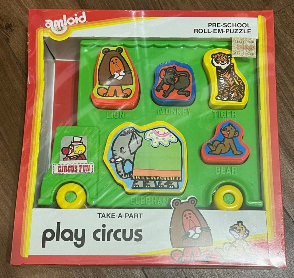 Vintage Amloid Pre School Childs Puzzle PLAY CIRCUS Factory Sealed Original Box