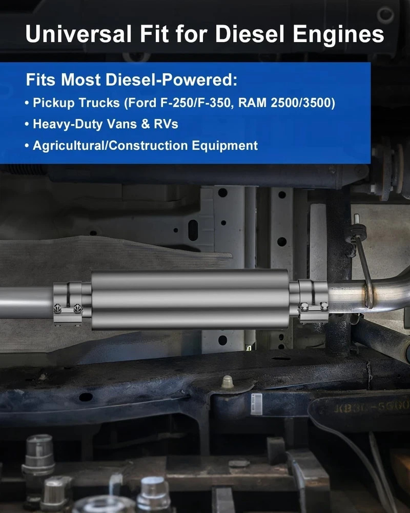 JY PERFORMANCE 4 Inch Inlet Diesel Muffler Exhaust Stainless Steel Welded