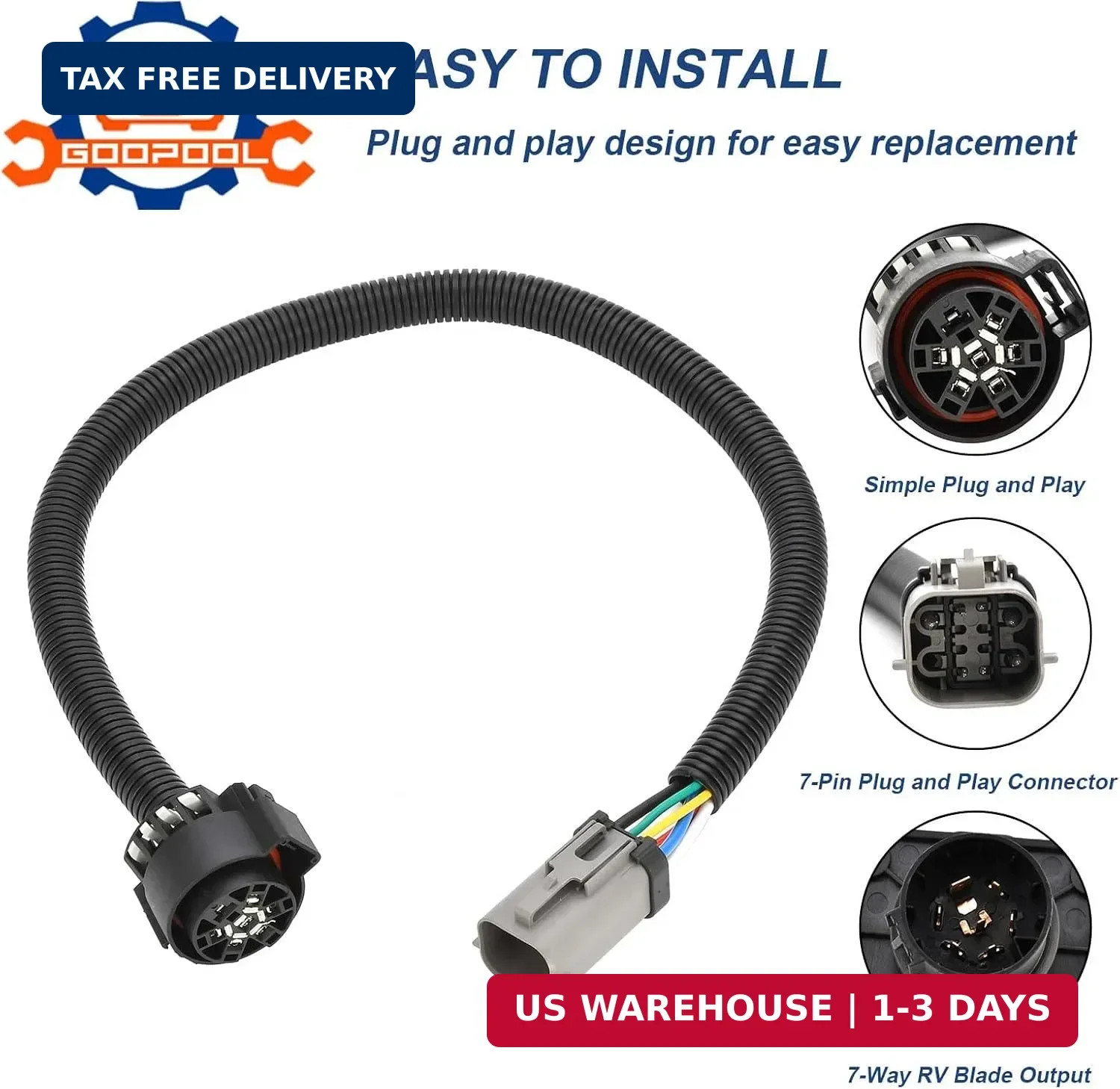 7-Pin Trailer Wiring Plug Harness Compatible Ford F250 F350 F450 F550 Super Duty