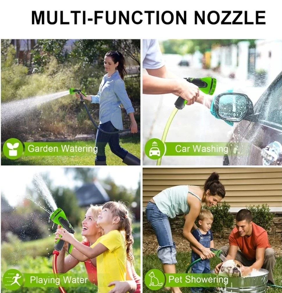 Garden Hose Nozzle Sprayer Heavy Duty, 10 Adjustable Watering Patterns – Green