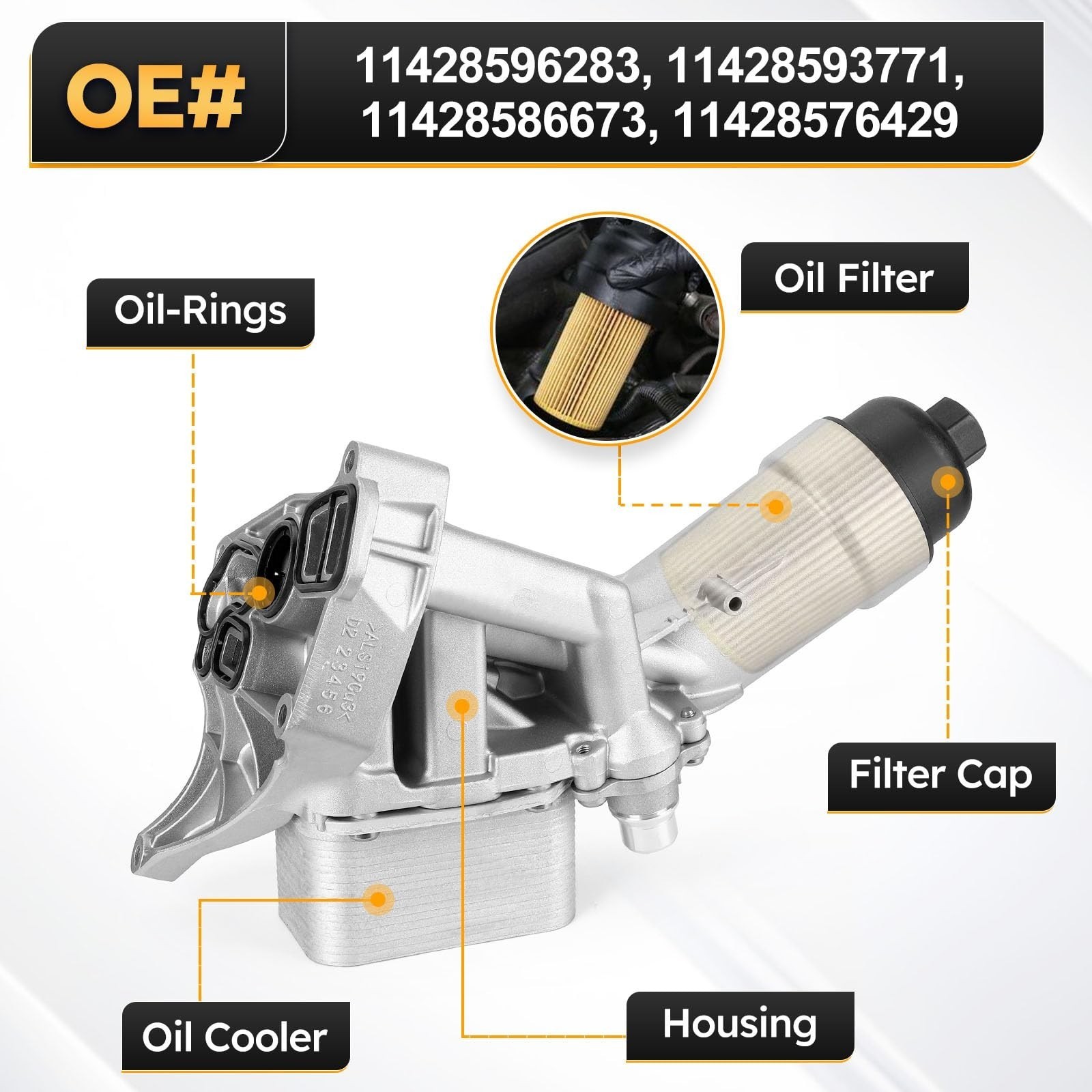 BMW OE 11428596283 Aluminum Oil Filter Housing & Cooler For B46 B48 2.0L Turbo