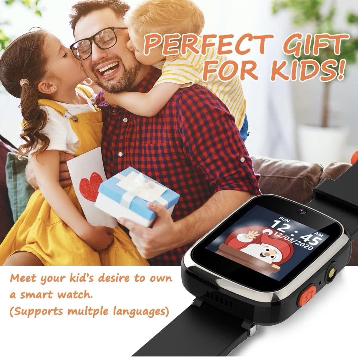 Vakzovy Unisex Black Waterproof Kids Smart Watch With Dual Camera, Music & Games