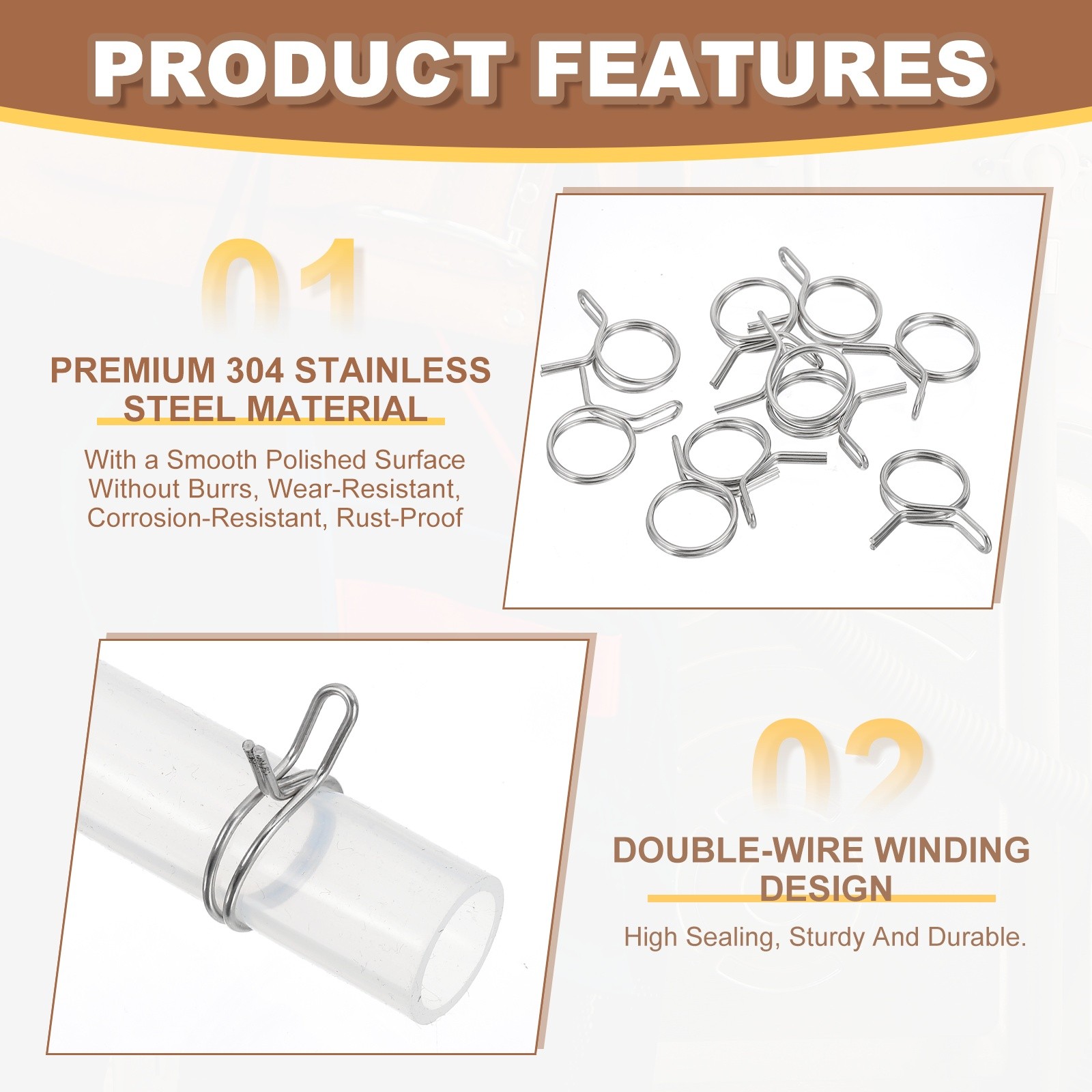 32 Pcs Double Wire Spring Hose Clamp for 14.5-15.3mm OD 0.55″(14mm) ID Silver