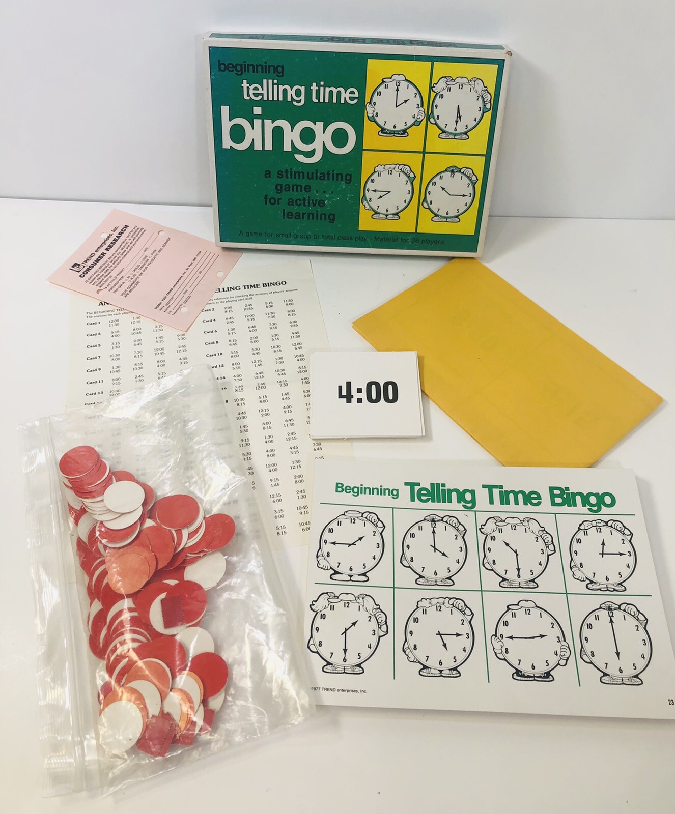 Vintage Trend Beginning Telling Time Bingo Complete – Active Learning -1977