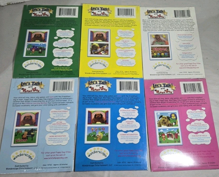 Set Of 6 “Let’s Talk With Puppy Dogs” Learning DVD Infant To 4 Yrs Sealed