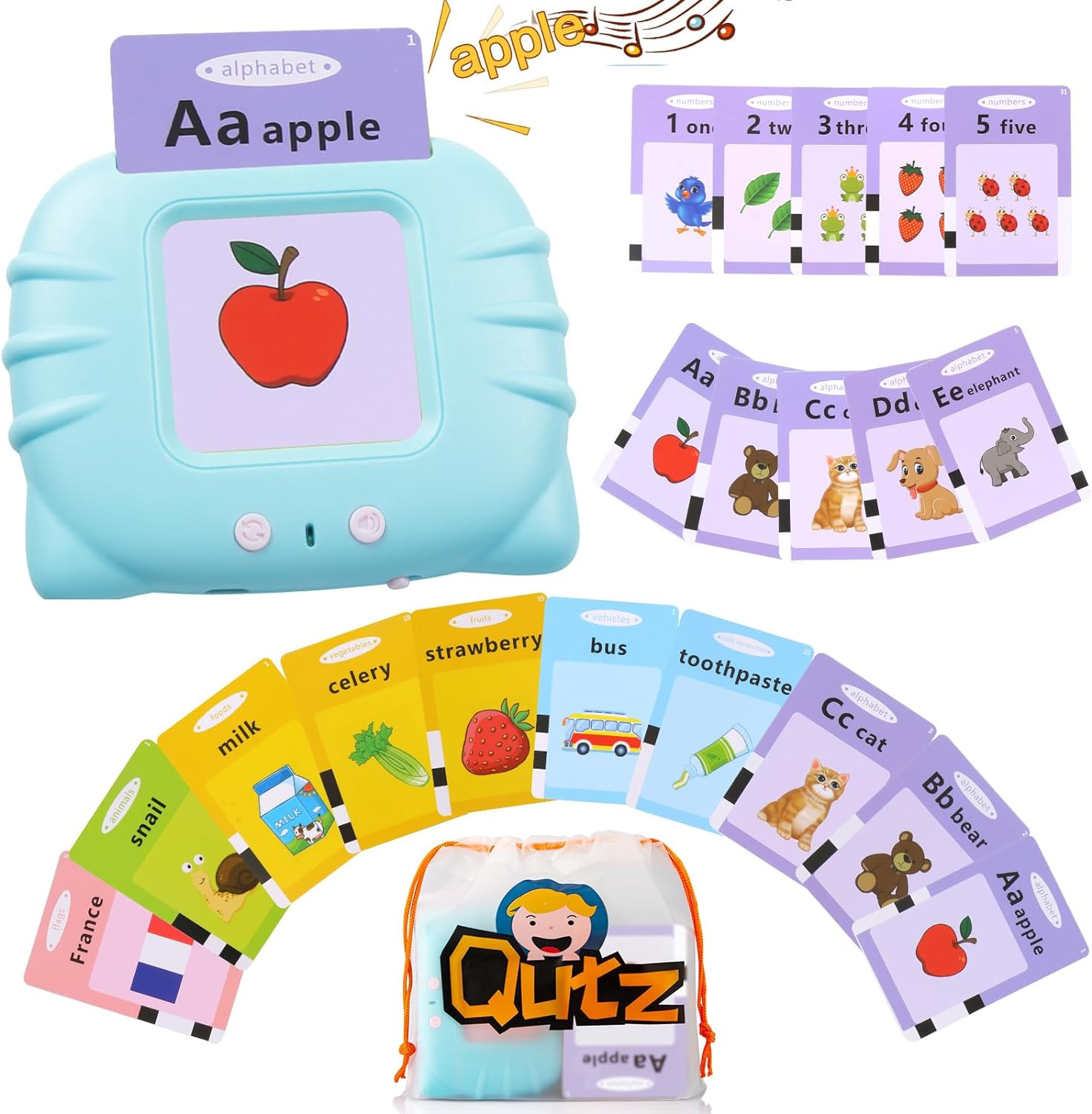 Qutz ABC Talking Flash Cards for Toddlers 2-4, Autism Toys, Speech Therapy Toys,