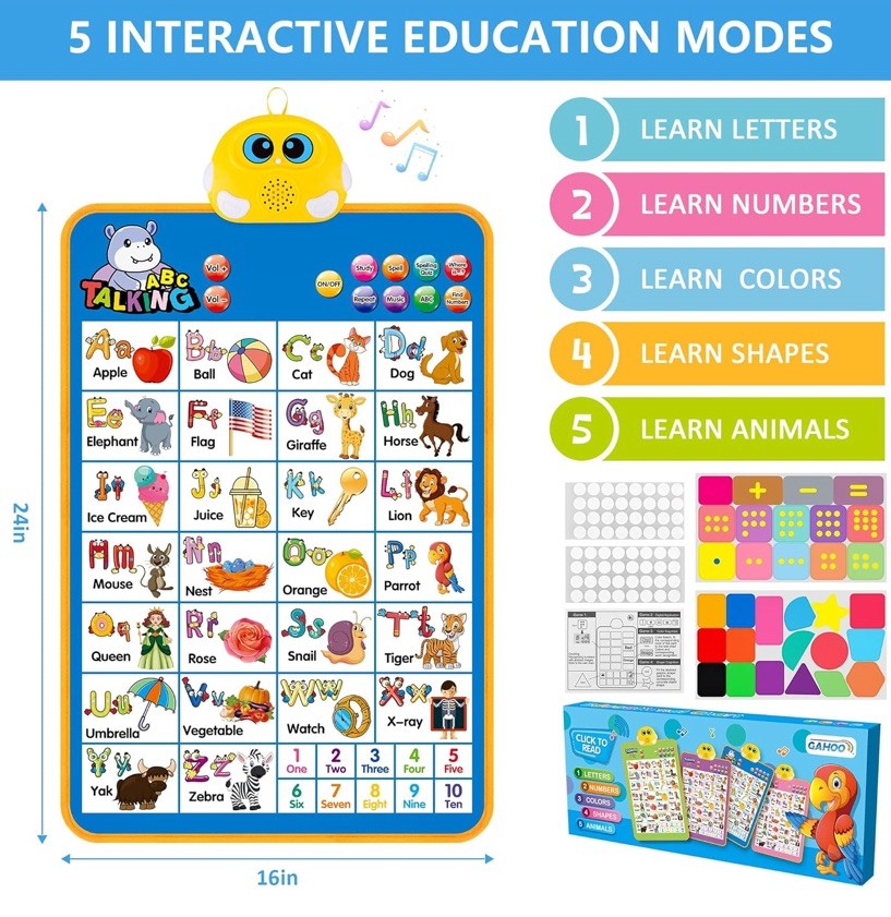 Electronic Alphabet Wall Chart, Talking ABC,123S,Music Poster,Kids Learning Toys