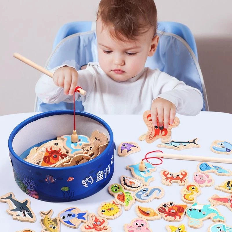 Montessori Wooden Fishing Toy, Magnetic Marine Life Game, Educational Fun