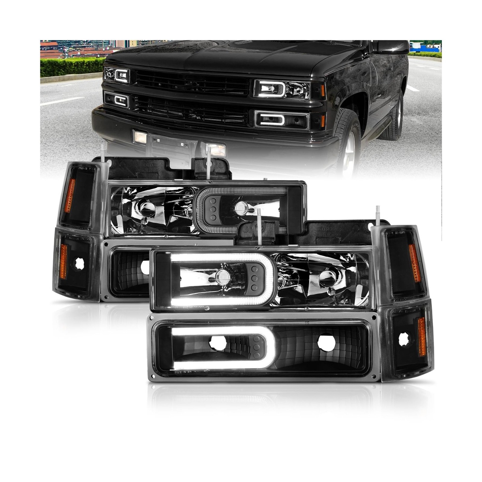 AmeriLite For 1988-1998 Chevy Pickup Truck C/K Suburban Tahoe LED Tube Black …