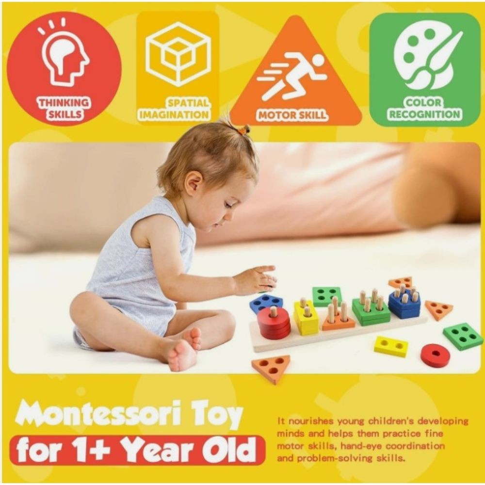 Gift Montessori Wooden Sensory Toys for Toddlers Age 1-3 Educational Puzzle