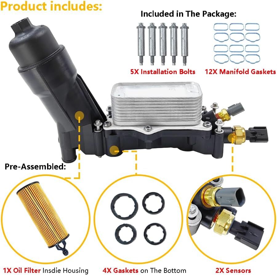 Engine Oil Cooler & Oil Filter Housing Assembly | Fit for 2014-2016 Chrysler 200