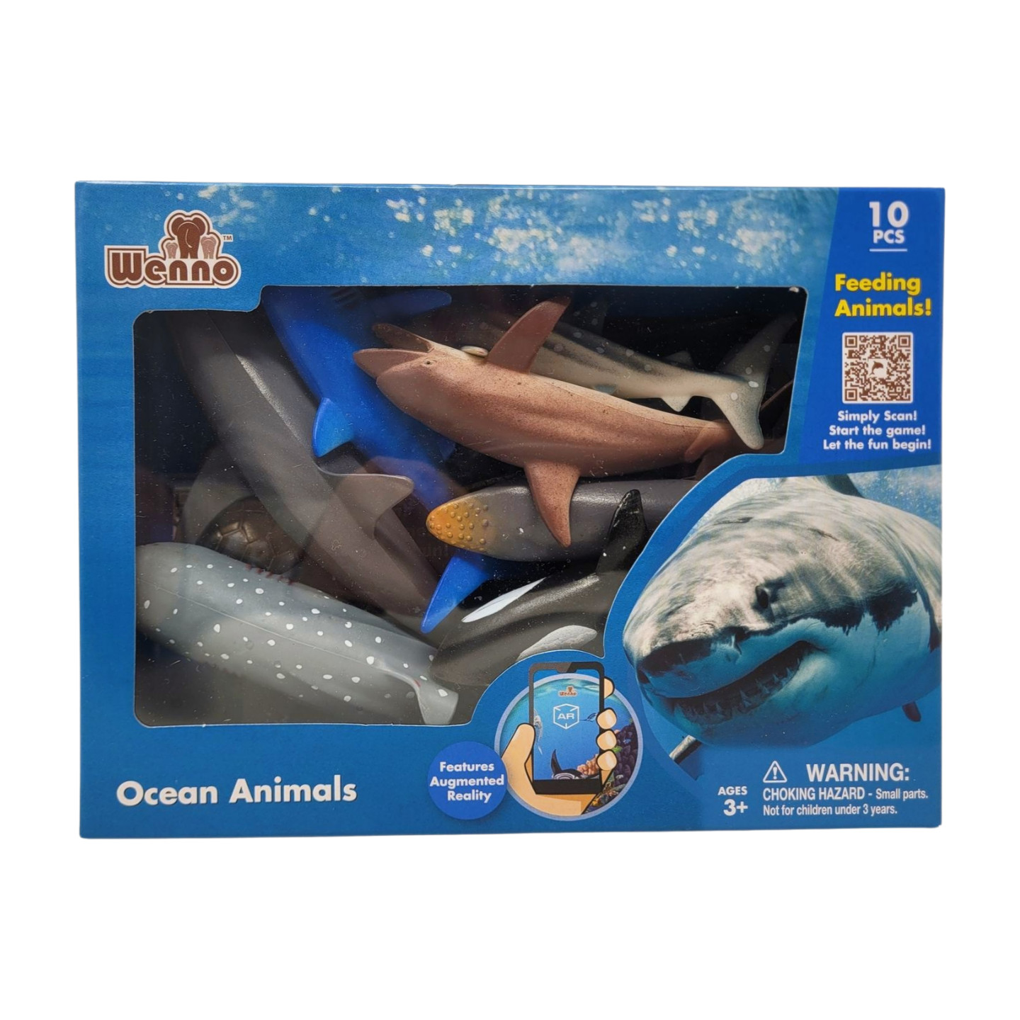 WENNO OCEAN Sea ANIMALS 10 PCS Sharks Dolphin Killer Whale Turtle Toys AR Games