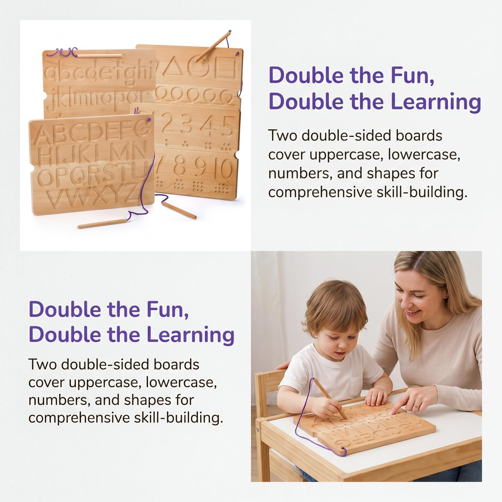 Number & Letter Tracing Board, Portable Wooden Alphabet Learning Sensory Pad …