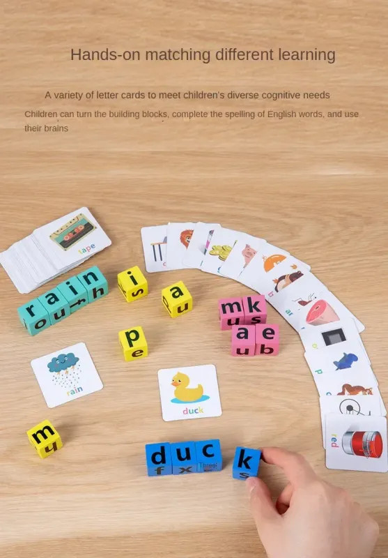 Wooden Word Spelling Game,Alphabet Learning Toy for Preschool Boys and