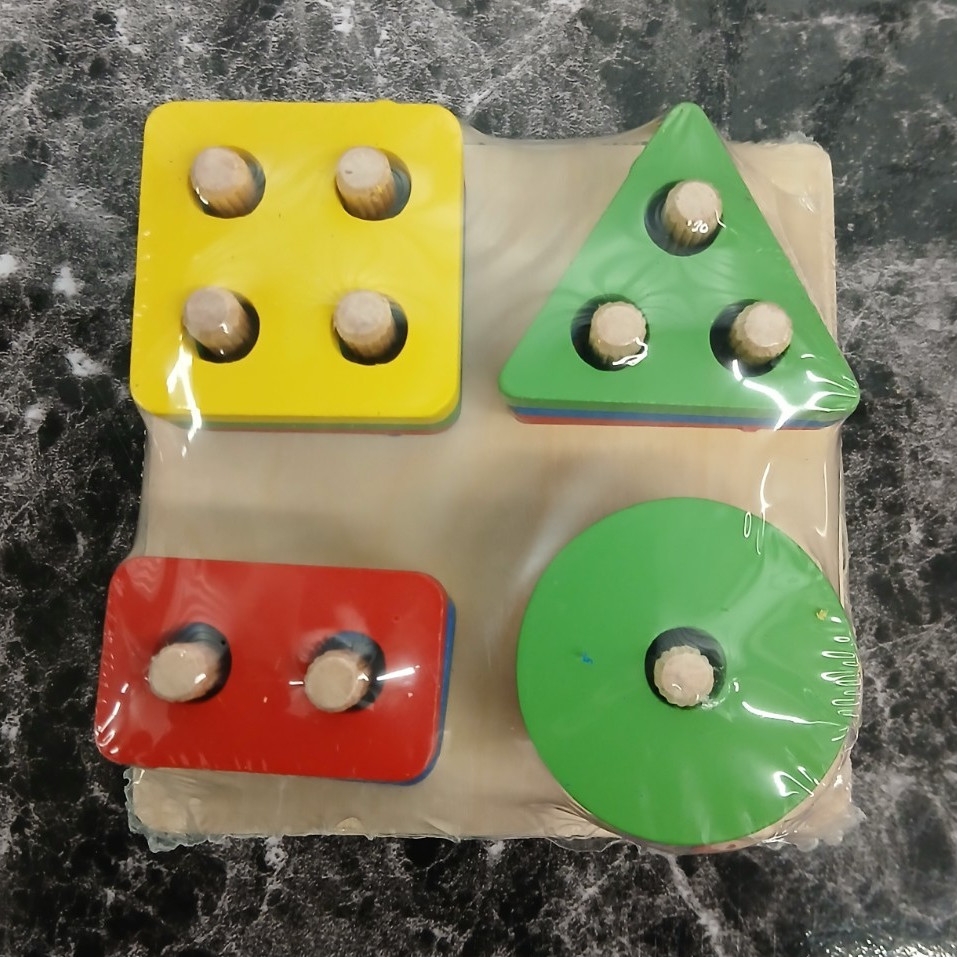 Wooden Multicolor Shape Peg Puzzle Stacking Board Toy – Shapes & Colors