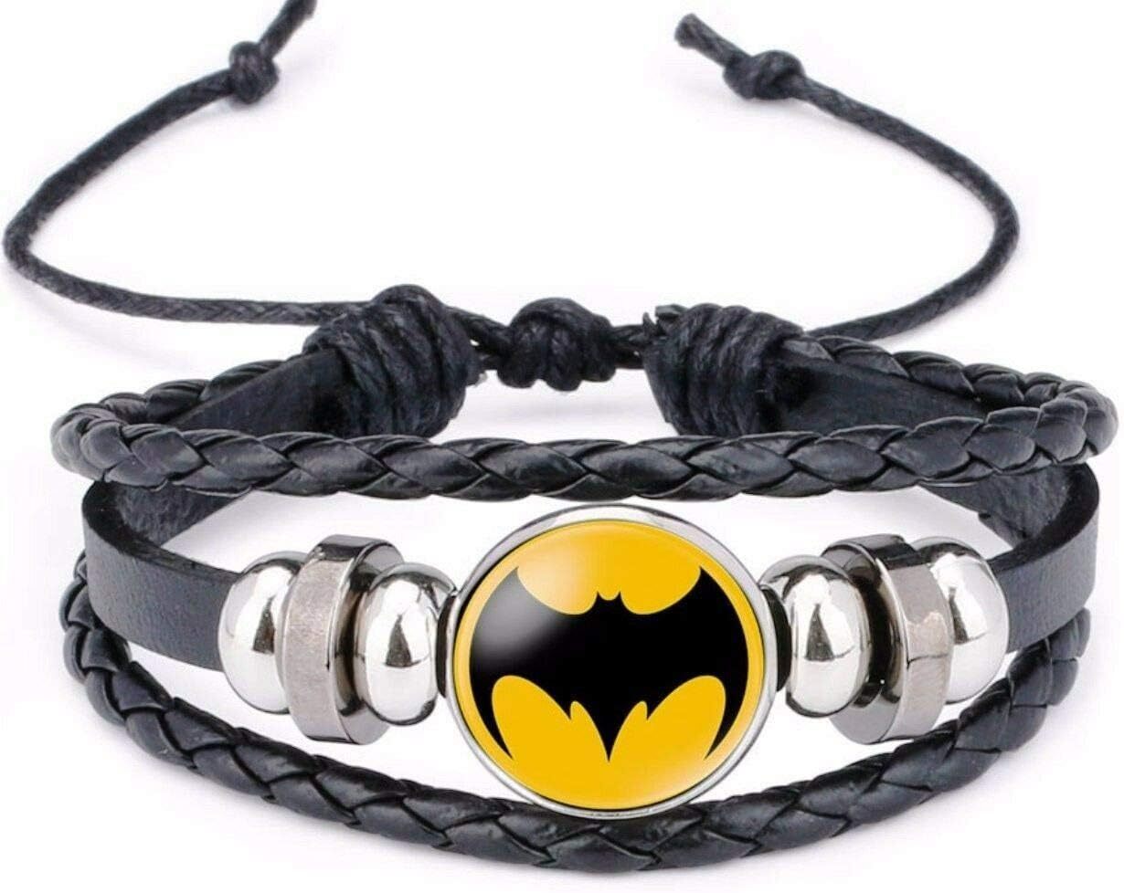 NEW BATMAN BRUCE WAYNE THE BAT MAN SUPER HERO GLASS BRAIDED LEATHER BRACELET