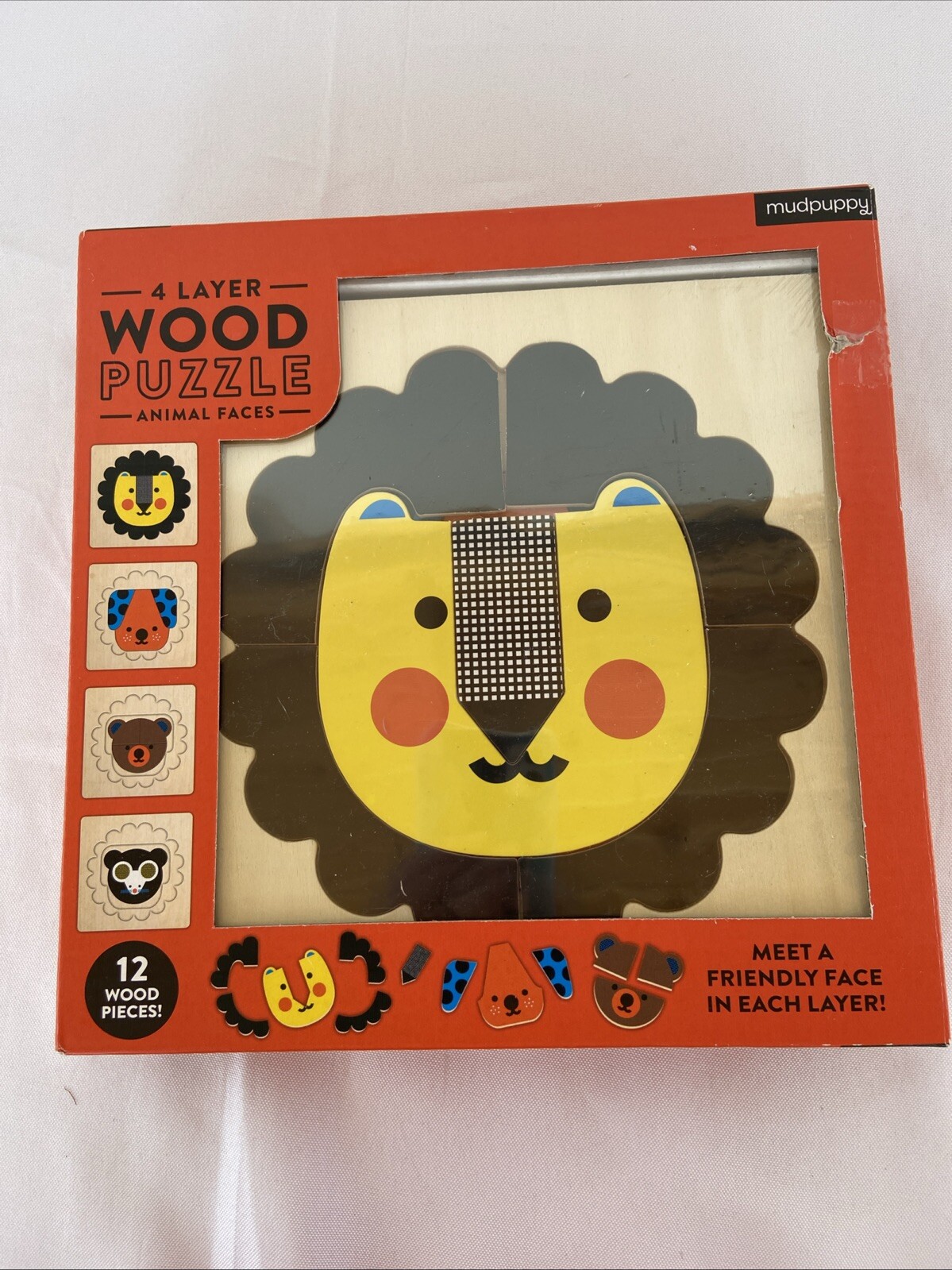 Mudpuppy 4 Layer Wood Puzzle Animal Faces Educational 12 Wooden Pieces Ages 2+