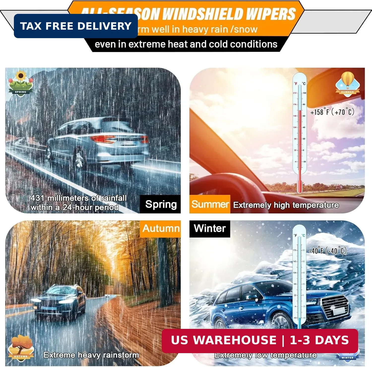 AUTOBOO 26″+17″ Windshield Wipers with 12″ Rear Wiper Blade Replacement for Niss