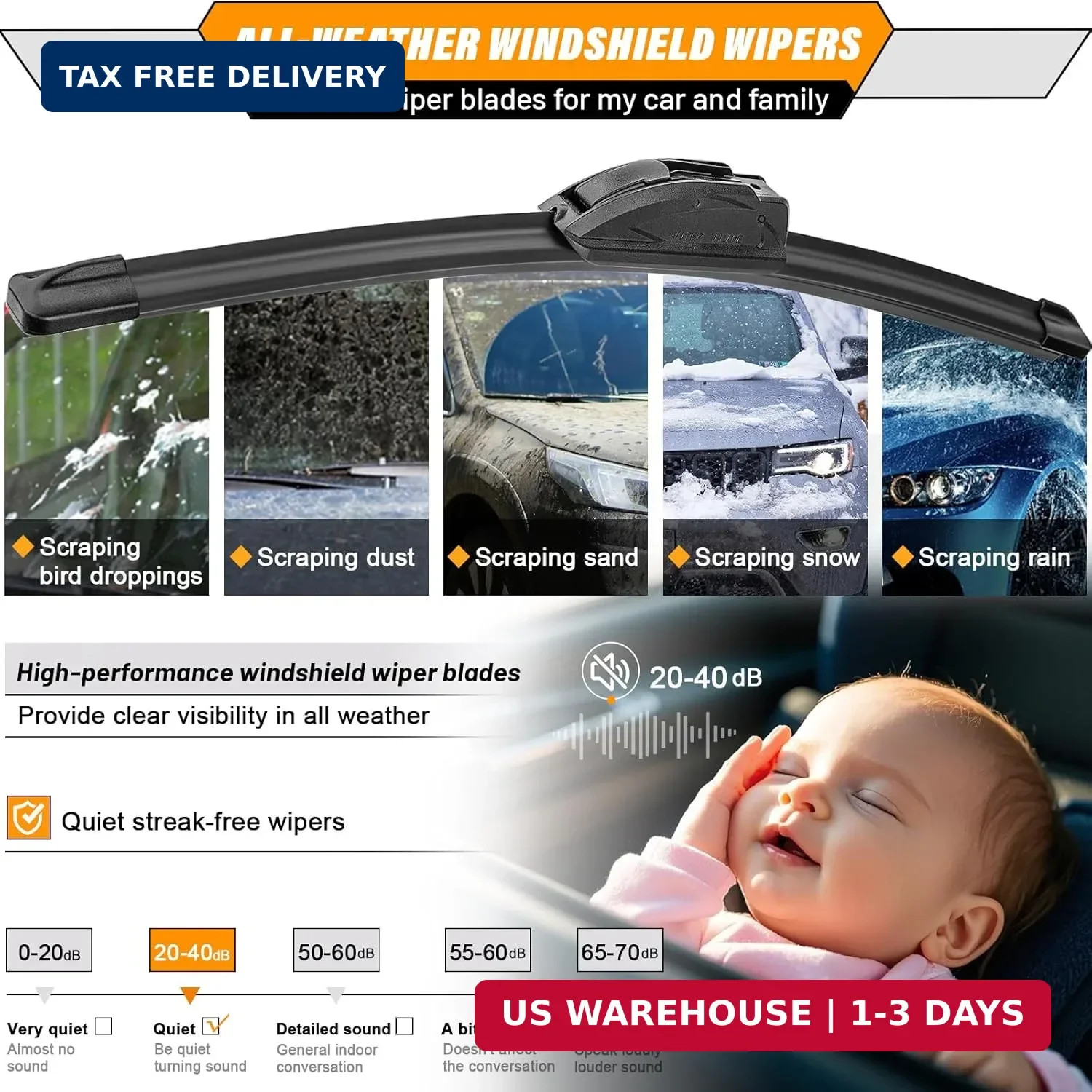 AUTOBOO 26″+17″ Windshield Wipers with 12″ Rear Wiper Blade Replacement for Niss