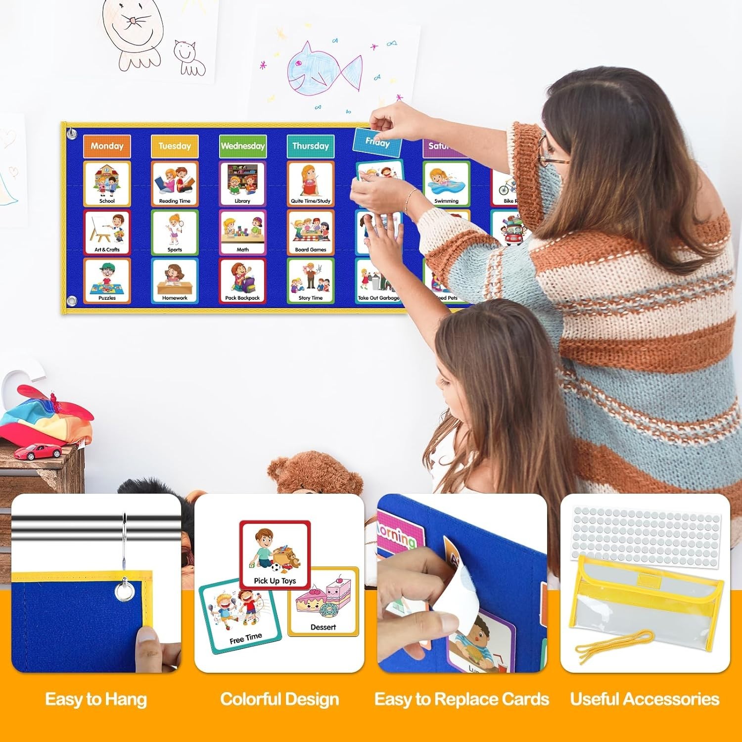 Large Double-Sided Visual Schedule Chart for Kids – 109 Activity Cards Included