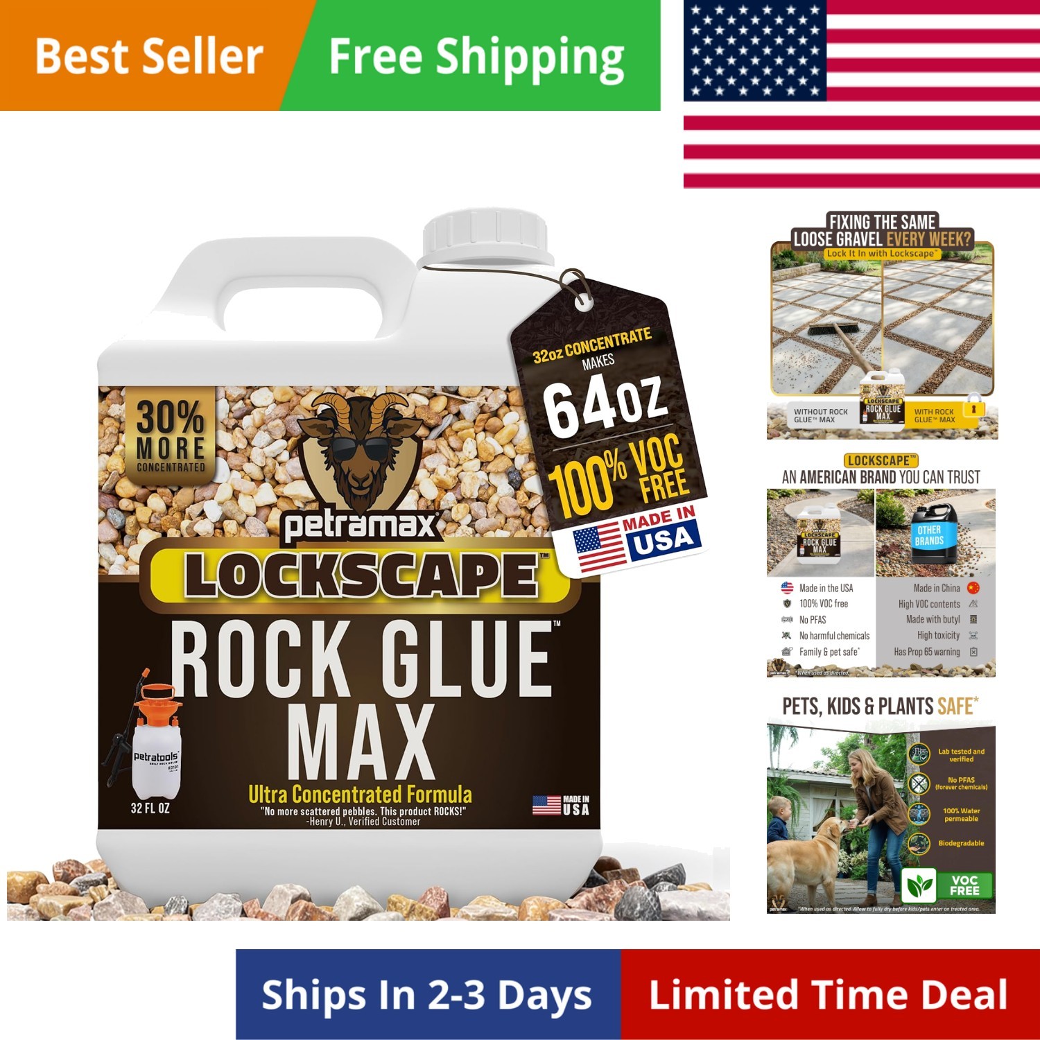 Max Rock Glue for Landscaping, 32 Ounce – Ground Coverage & Pet Safe Mulch Gl…