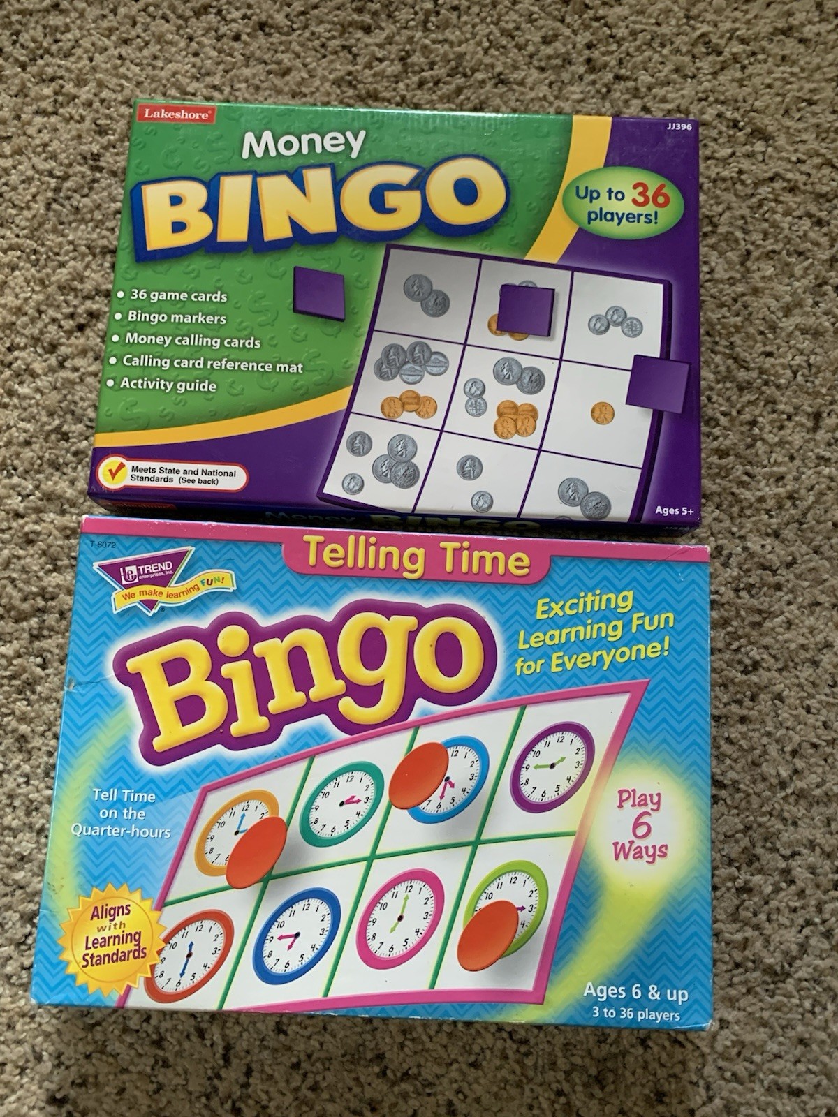 Classroom Bingo Games-Telling Time & Money-Ages 5 & Up-Up to 36 players VGC