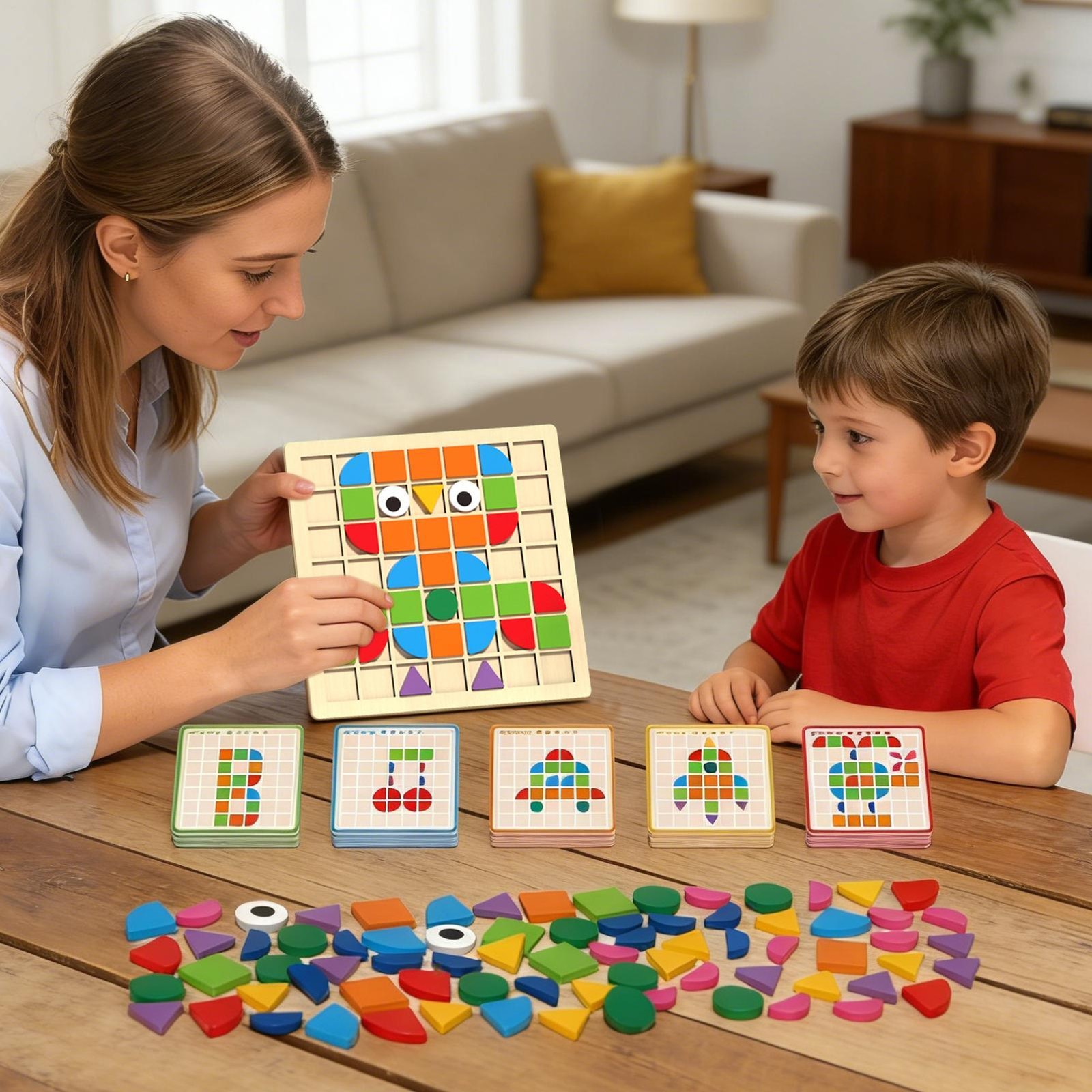 Pattern Blocks And Boards Early Development Toys Colored Wooden Shape Blocks
