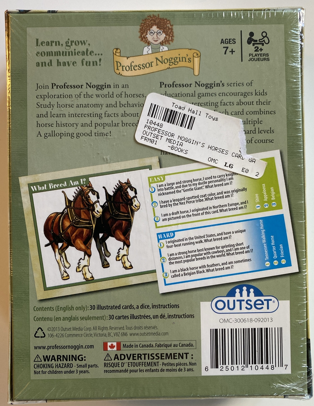 Professor Noggin’s Horses Card Game, Outset Media, Educational Trivia Kids -Rare