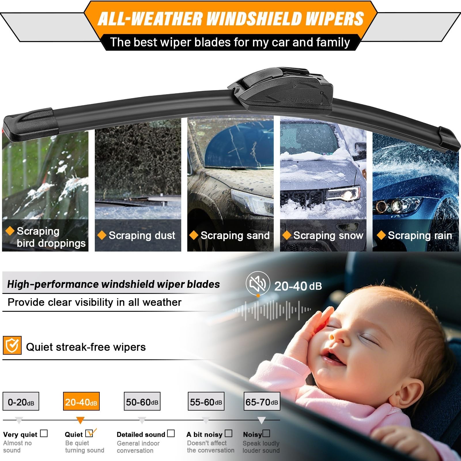 AUTOBOO 28″+20″ Windshield Wipers with 16″ Rear Wiper Blade Replacement for T…