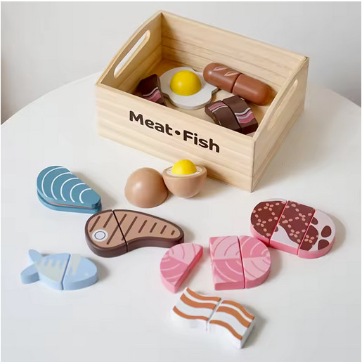 Wooden Cutting Play Food Toy Set Kids Pretend Kitchen Toys