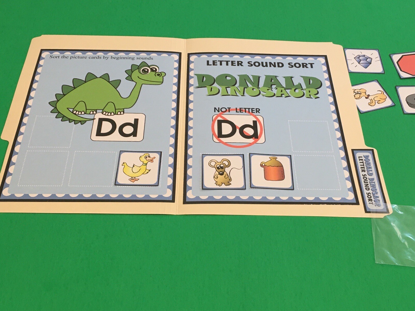 Donald Dinosaur – Letter Dd – DIY File Folder game – Printed / Uncut