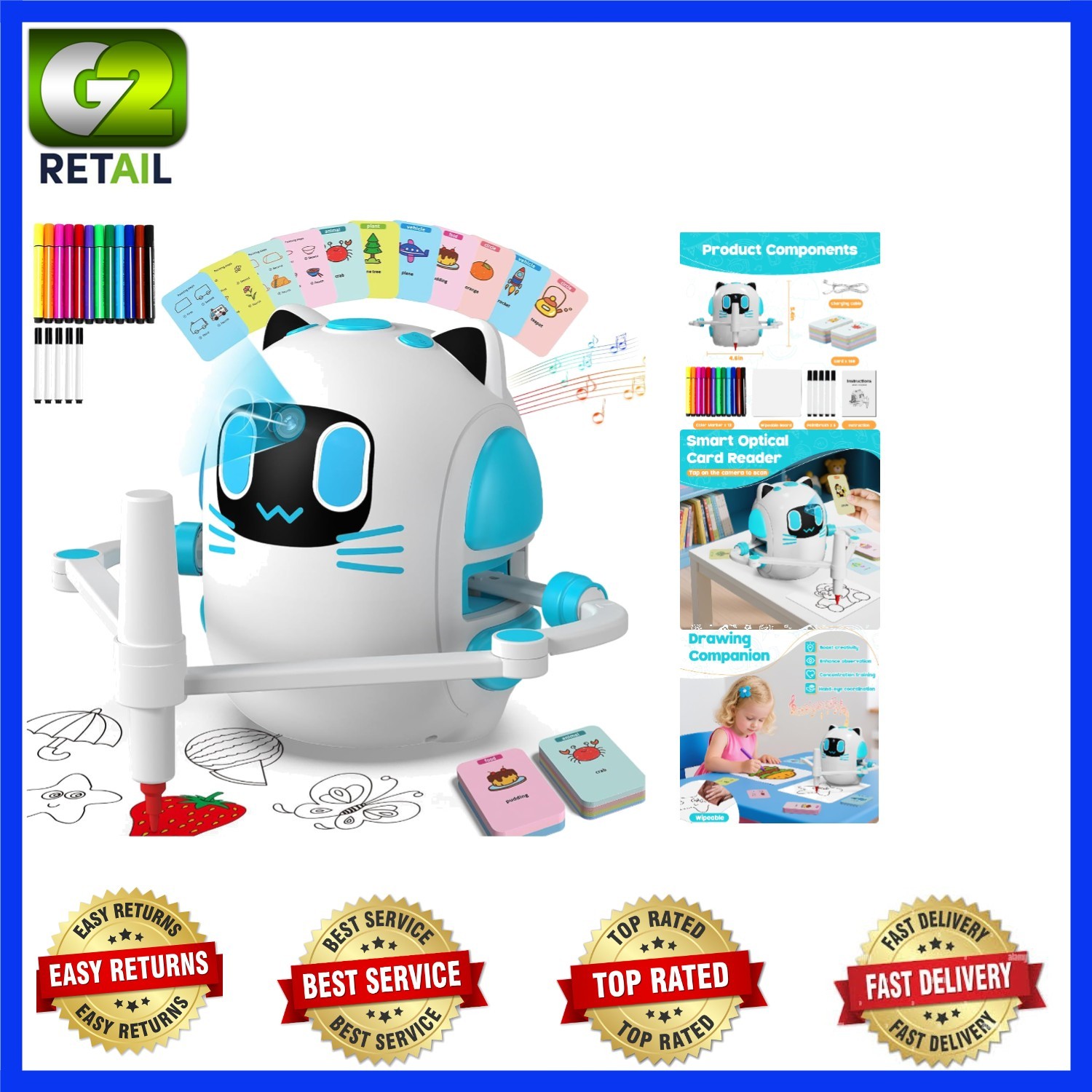 Creative Drawing Robot for Kids 3-8: Inspire Artistry with 150 Fun Cards
