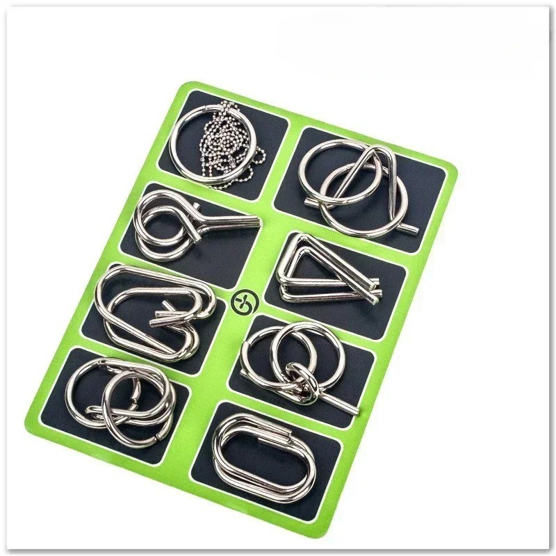 8Pcs/Set Metal Montessori Puzzle Wire IQ Mind Brain Teaser Puzzles Children Adul