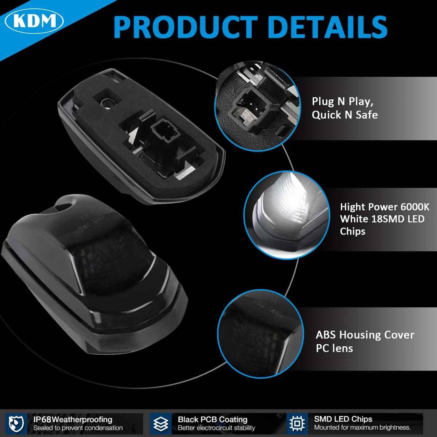 KDM Smoked Lens Led Cab Roof Top Marker Lights assembly Fit for 2017-2024 For…