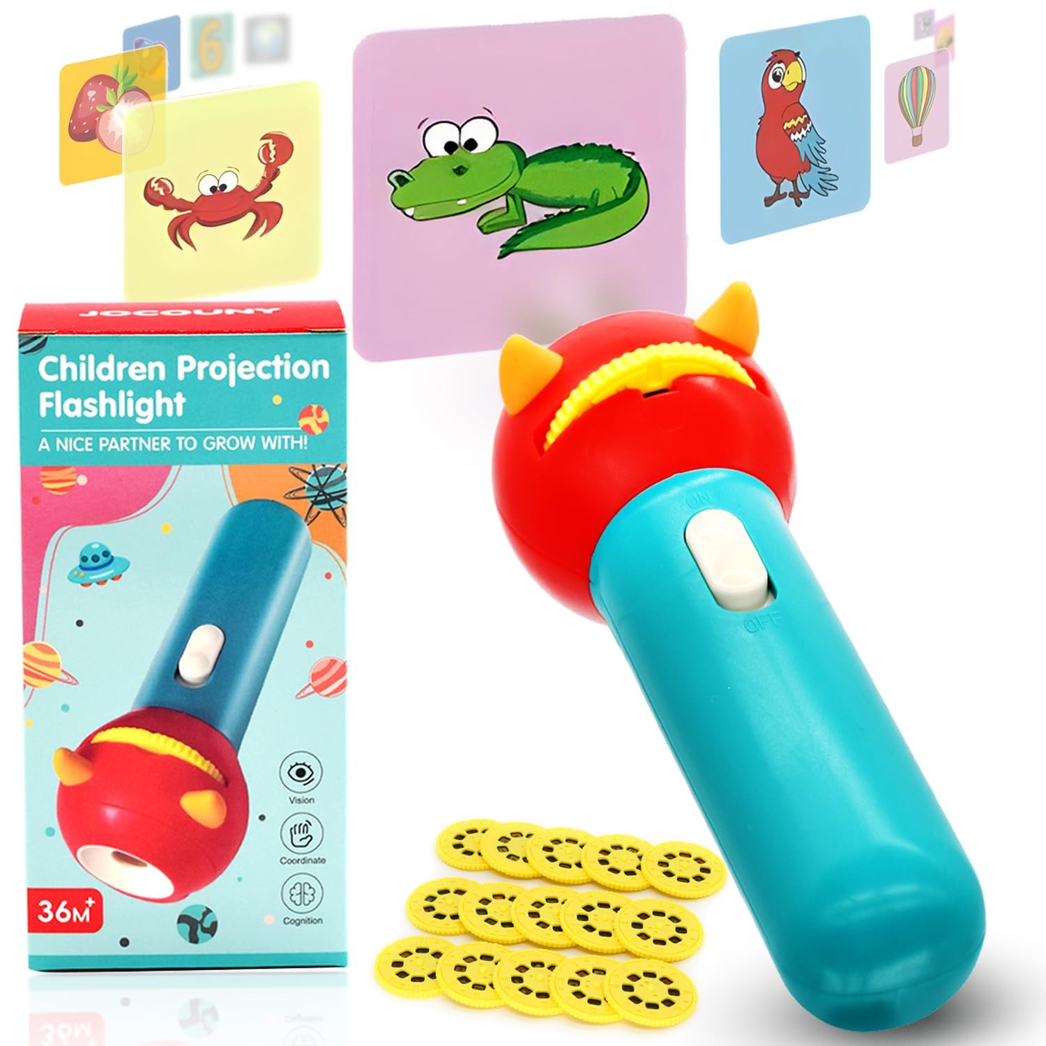 JOCOUNY Children’s Projector Toys – Kids Electric Projected Torch Blue-Red