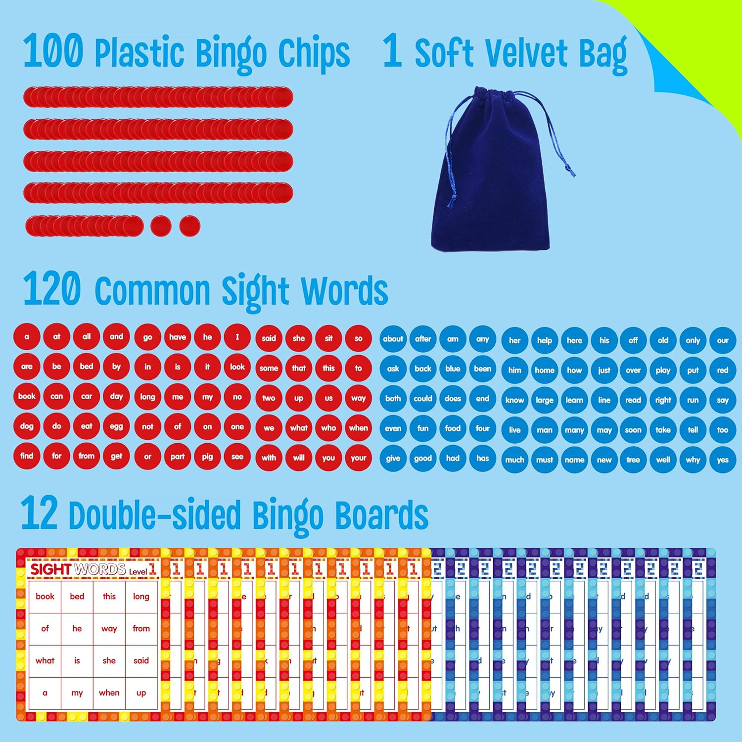 Sight Word Bingo Game 120 Words Kids Learning Reading Preschool Classroom