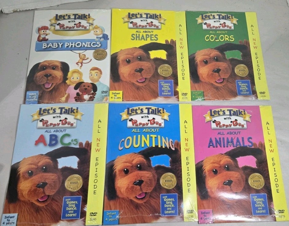 Set Of 6 “Let’s Talk With Puppy Dogs” Learning DVD Infant To 4 Yrs Sealed