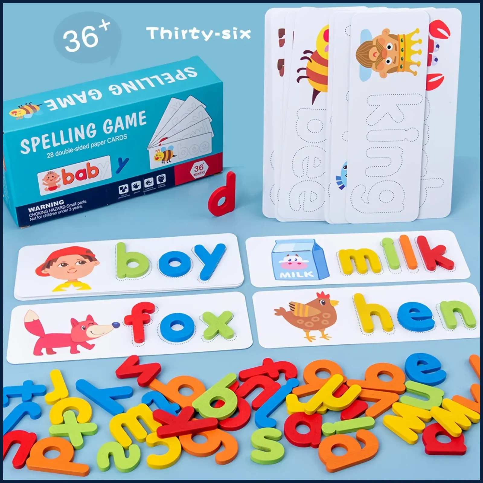 Montessori Alphabet Spelling Word Wooden Math Toys Kids Educational Teaching