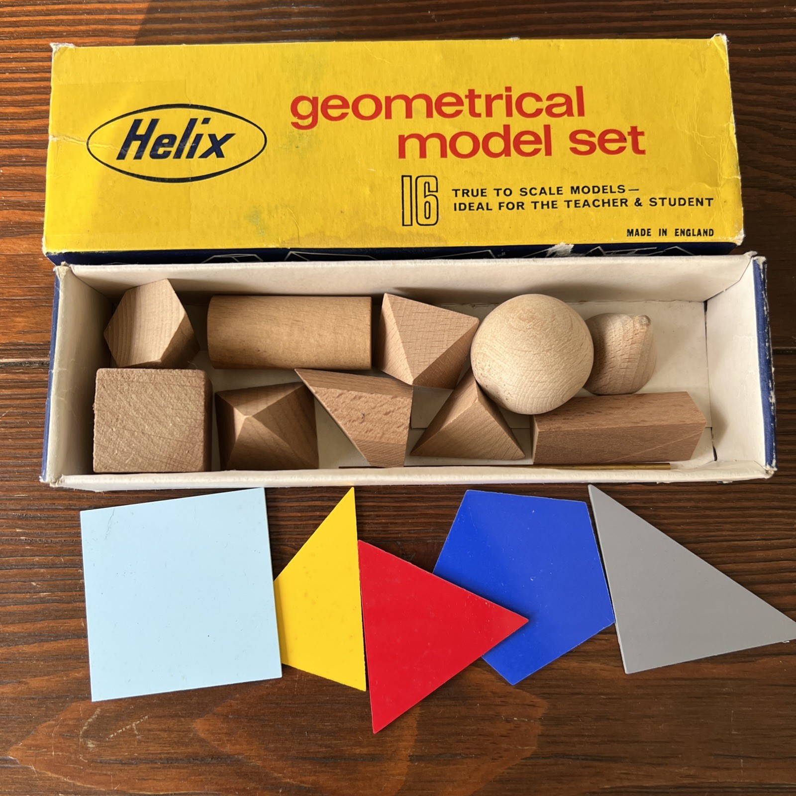Vintage Helix Wooden Geometrical School Model Set #240 IOB 16 Pieces England